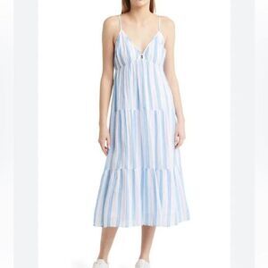Rails Avril Dress XXL Blue White Gibson Stripe Linen Blend Midi Party Resort 2XL